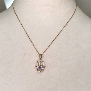 10K Solid Gold Hamsa Hand Evil Eye Pendant